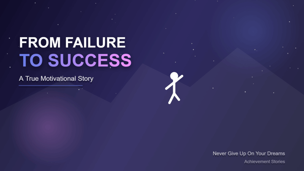 Motivational story illustration showing person climbing mountain from darkness to light representing transformation and success